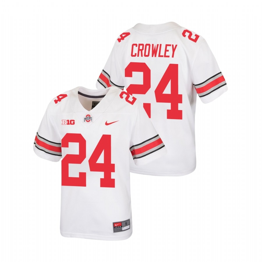 Ohio State Buckeyes Youth NCAA Marcus Crowley #24 White Replica College Football Jersey IOU5049JF